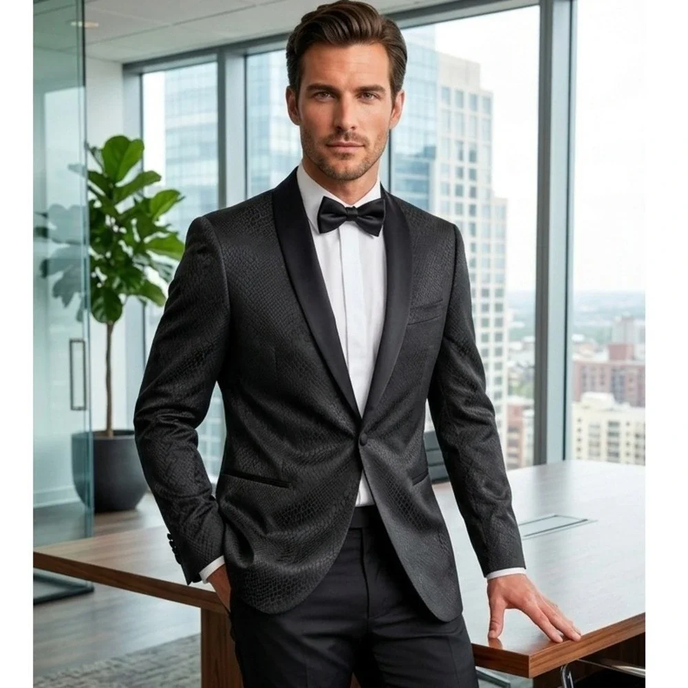 Sand Copenhagen Red Carpet Black Snakeskin Jacquard Tuxedo Jacket 110/44R NWOT